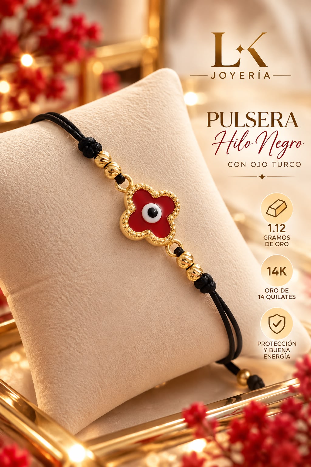PULSERA HILO NEGRO OJO TURCO 14K 1.12G
